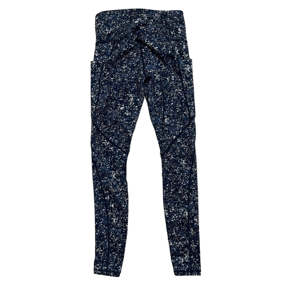 Athleta High Waisted Navy Print Side Pockets Leggings Size X-Small